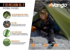 Vango F10 Helium UL 2 Ultralichte Trekking Tunneltent - 1/2 Persoons - Groen -Winkel Voor Kampeerartikelen Voor Buiten 1900 1783 f10 helium ul 2 5